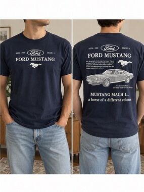 Ford Mustang Mach 1 1970 Double Sided Graphic T-Shirt Navy L